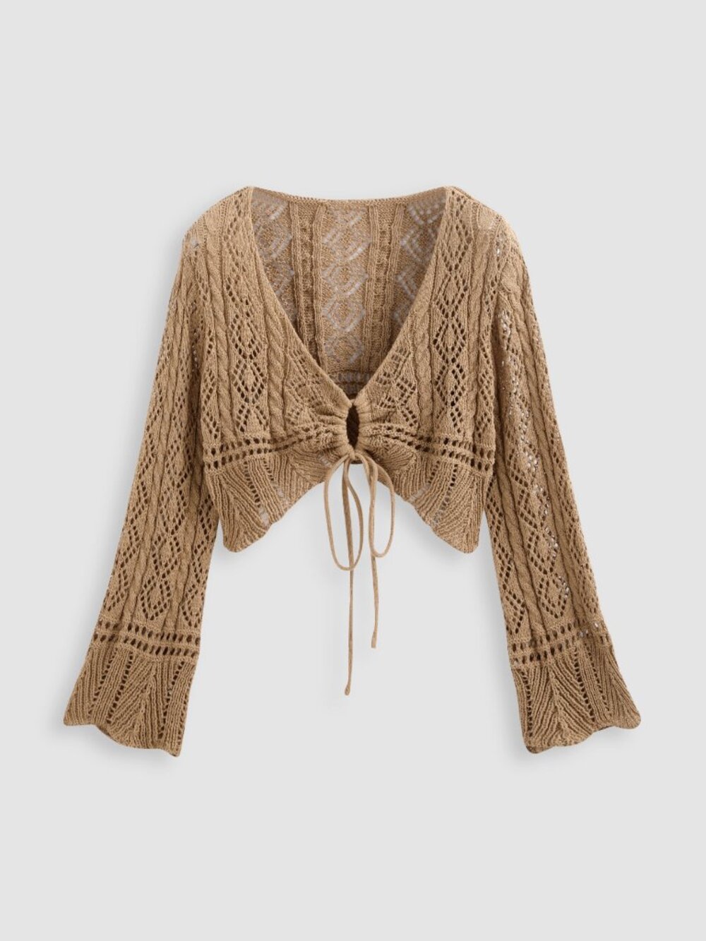 Cider 4XL Tan Crochet Tie Front Crop Top